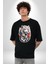 Beyaz Kaplan Ailesi Renkli Tüyler Pamuklu Bisiklet Yaka Kadın Erkek Oversize Boyfriend Dijital Baskılı Siyah T-Shirt 5