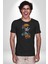 Robot Kız Müzik Kulaklık Şapka Kadın Erkek Unisex Siyah Organik Baskılı T-Shirt Penye Yüksek Kalite 3