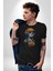 Robot Kız Müzik Kulaklık Şapka Kadın Erkek Unisex Siyah Organik Baskılı T-Shirt Penye Yüksek Kalite 5