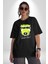Sık Sık Mutlu Gülmek Teddy Bear Pamuklu Bisiklet Yaka Kadın Erkek Oversize Boyfriend Dijital Baskılı Siyah T-Shirt 2