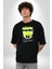 Sık Sık Mutlu Gülmek Teddy Bear Pamuklu Bisiklet Yaka Kadın Erkek Oversize Boyfriend Dijital Baskılı Siyah T-Shirt 3