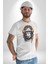 Kulaklık Maymun Müzik Dinliyor Kadın Erkek Unisex Beyaz Organik Baskılı T-Shirt Penye Yüksek Kalite 5