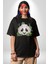 Panda Mandala Pamuklu Bisiklet Yaka Kadın Erkek Oversize Boyfriend Dijital Baskılı Siyah T-Shirt 2