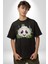 Panda Mandala Pamuklu Bisiklet Yaka Kadın Erkek Oversize Boyfriend Dijital Baskılı Siyah T-Shirt 3