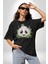 Panda Mandala Pamuklu Bisiklet Yaka Kadın Erkek Oversize Boyfriend Dijital Baskılı Siyah T-Shirt 5
