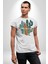 Kaktüs Çita Kadın Erkek Unisex Beyaz Organik Baskılı T-Shirt Penye Yüksek Kalite 4