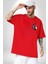 Boks Yapan Kedi Kırmızı Oversize Kadın Erkek Ön ve Sırt Baskılı T-Shirt 3