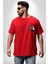 Boks Yapan Kedi Kırmızı Oversize Kadın Erkek Ön ve Sırt Baskılı T-Shirt 5