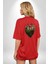Doğanın Kalbi Yeşillikler Kalp Kırmızı Oversize Kadın Erkek Ön ve Sırt Baskılı T-Shirt 4