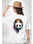 Kulaklık Ayı Panda Beyaz Oversize Kadın Erkek Ön ve Sırt Baskılı T-Shirt 4
