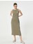 Midi Elbise Modal Karışımlı Bisiklet Yaka Kolsuz Slim Fit - Koton - 4SAK80349EK - Haki - S 4