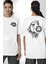 Ay Yıldız Dudak Bulut Dövme Beyaz Oversize Kadın Erkek Ön ve Sırt Baskılı T-Shirt 1