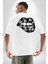Ay Yıldız Dudak Bulut Dövme Beyaz Oversize Kadın Erkek Ön ve Sırt Baskılı T-Shirt 4