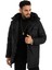 Erkek Siyah Içi Polarlı Su ve Rüzgar Geçirmez Kapüşonlu Kışlık Mont & Kaban & Parka 1