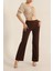 Kadın Çimalı Likralı Yüksek Bel Ispanyol Paça Pantolon 3