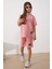 Pembe Oversize Tişörtlü Çımalı Kız Çocuk Şortlu Takım 18904 2