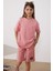 Pembe Oversize Tişörtlü Çımalı Kız Çocuk Şortlu Takım 18904 4