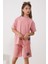 Pembe Oversize Tişörtlü Çımalı Kız Çocuk Şortlu Takım 18904 5