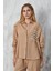 Camel Aksesuarlı Oversize Keten Gömlek 27079 4