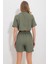 Kadın V Yaka Keten Bluz Şort Ikili Takım Yeşil 3