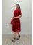 Tül Kumaş Dantel Detaylı Midi Elbise - Kırmızı 1