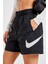 Sportswear Loose Fit Woven Shorts Black File Astarlı Ipli Bol Kesim Kadın Siyah Şort 1