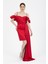 Kırmızı Drapeli Mini Saten Abiye Elbise 3