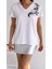 Kadın Yeni Sezon %100 Pamuk Yaprak Desenli Işlemeli T-Shirt 4