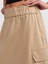 80837 Geniş Elastik Bel Bantlı Etek-Camel 4