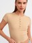 30938 Düğme Detaylı Crop Top-Bej 3