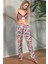 Floral Desenli Bralet Sütyenli Saten Pijama Sabahlık Takımı 5627 5