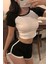 Siyah Raglan Kollu Beyaz Basic Kısa Kollu Crop T-Shirt 3