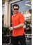 Polo Yaka Oversize Yarım Pat Bambu Kısa Kol Gömlek - Turuncu 1