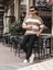 Oversize Çizgili Basic Triko T-Shirt - Bej 3