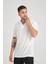 Premium V Yaka Oversize Fitilli T-Shirt - Beyaz 5