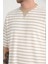 Zarf Yaka Detaylı Çizgili Oversize T-Shirt - Kum Beji 2