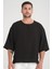 Bisiklet Yaka Fakir Kol Oversize Kısa Kol T-Shirt - Siyah 1