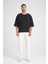 Bisiklet Yaka Fakir Kol Oversize Kısa Kol T-Shirt - Siyah 5