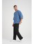 Bisiklet Yaka Fakir Kol Oversize Kısa Kol T-Shirt - Mavi 3