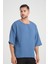 Bisiklet Yaka Fakir Kol Oversize Kısa Kol T-Shirt - Mavi 4