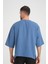 Bisiklet Yaka Fakir Kol Oversize Kısa Kol T-Shirt - Mavi 5
