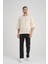 Bisiklet Yaka Fakir Kol Oversize Kısa Kol T-Shirt - Bej 2