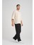 Bisiklet Yaka Fakir Kol Oversize Kısa Kol T-Shirt - Bej 3
