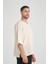 Bisiklet Yaka Fakir Kol Oversize Kısa Kol T-Shirt - Bej 4