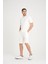 İki İplik Pamuklu Duble Kol Yırtmaçlı T-Shirt Şort Takım - Ekru 5