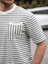 Bisiklet Yaka Tek Cepli Çizgili T-Shirt - Gri 2
