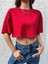Kadın Crop Baskısız Düz Oversize Salaş T-Shirt 2