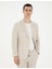 Erkek Bej Slim Fit Keten Karışımlı Çizgili Takım Elbise 50286097-VR011 3