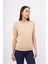 Betty Blouse Balıkçı Yaka Kısa Kollu Ince Basic Kadın Triko Bluz - Bej 2