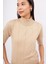 Betty Blouse Balıkçı Yaka Kısa Kollu Ince Basic Kadın Triko Bluz - Bej 3